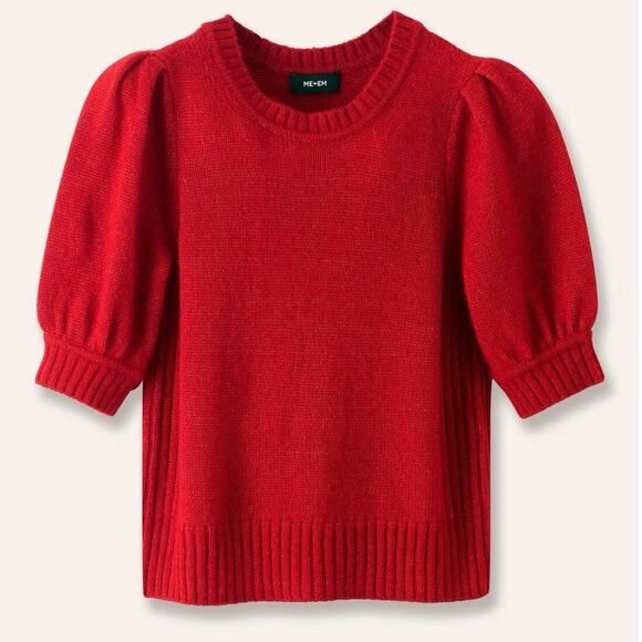 ME+EM Lofty Wool Cashmere Silk Pouf Sleeve Sweater In Red Medium - Picture 2 of 7